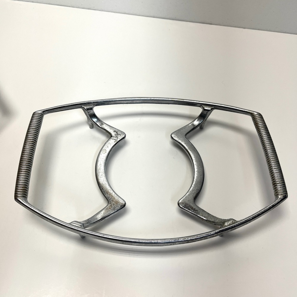 Lot 3 Vintage Corning Ware Casserole Skillet Platinum Chrome Trivet Dish Holder